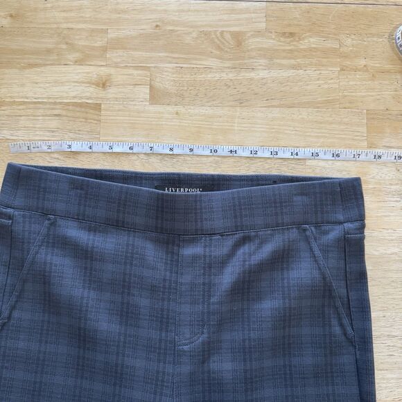 Liverpool Pull On Legging 12/31 Pant Ponte Knit Night Sky Blue Plaid Stretch EUC - Picture 8 of 12
